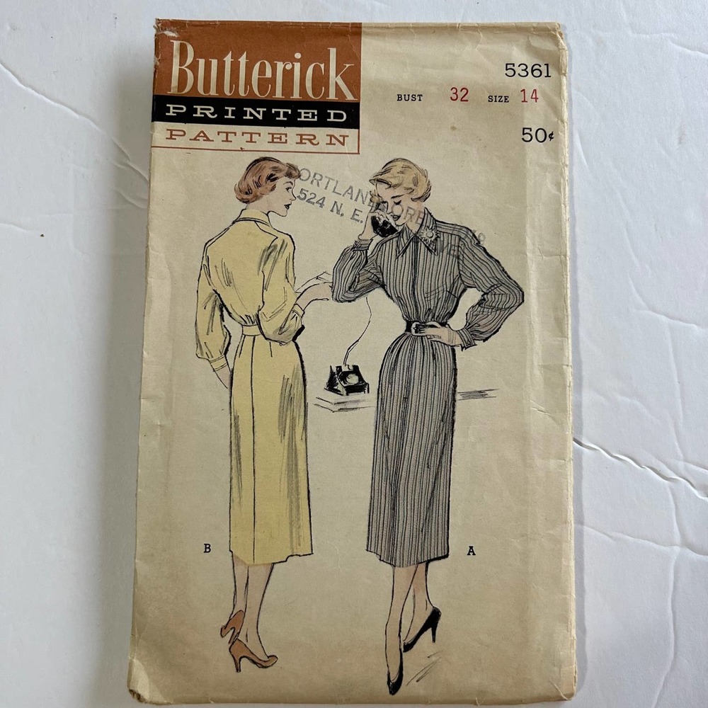 Butterick Vintage 1950's Pattern #5361 Women's Shirtwaister Dress Size 14 HTF